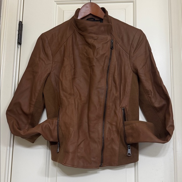 Andrew Marc Genuine Leather Moto Jacket – Brown Asymmetrical Zip Size M - Picture 2 of 7